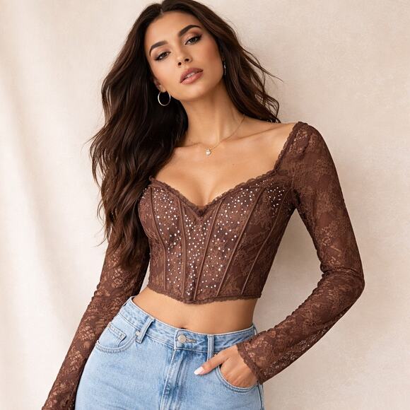 Victoria's Secret Tops - Victoria's Secret Dream Angels Corset Long Sleeve Chocolate Brown M 36A/36B NWT